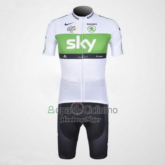 Sky Lider Ropa Ciclismo Culotte Corto 2012 Hombre Mangas Cortas Blanco y Verde